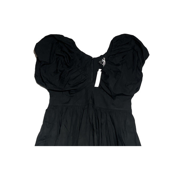 J Crew Collection Cecily Dress in Cotton Poplin 16 Black Puff Sleeve V Neck Midi - Picture 3 of 10